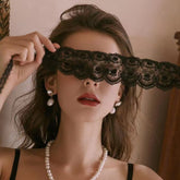 Sexy Lace Sheer Eye Mask 💖 Adjustable Embroidered Strap – Black/White